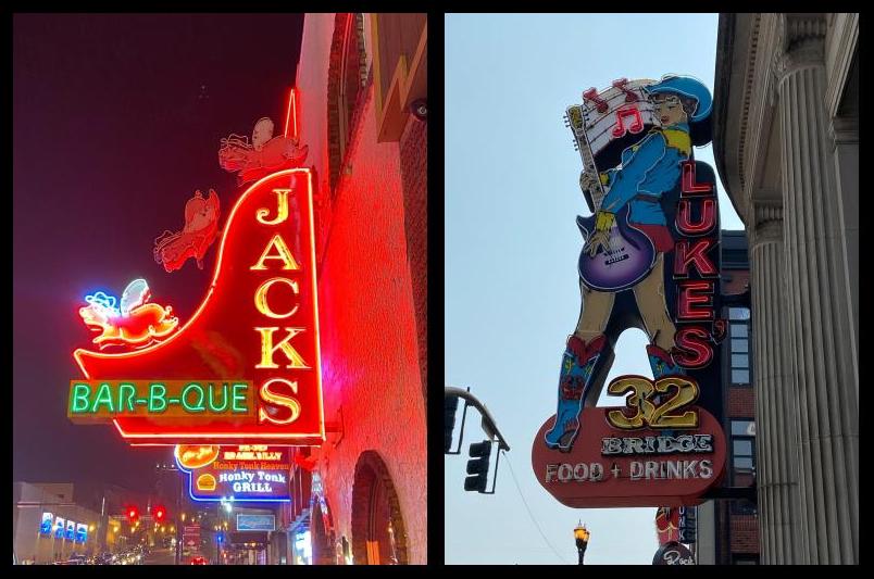 Neon signs line Broadway in Music City, Nashville, TN
