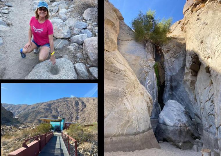 Grinding holes from Cahuilla, visitor center, dry waterfall in Tahquitz Canyon, Palm Springs, CA