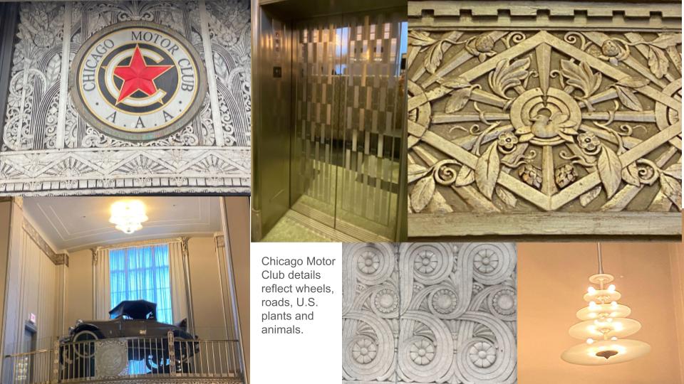 Interior details of the Chicago Motor Club builiding